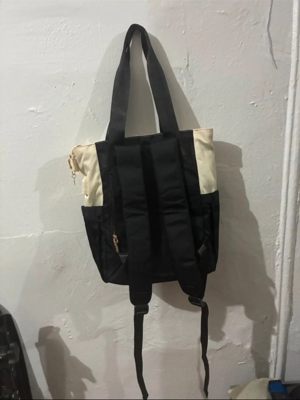Two-Tone Black and Cream Tote Backpack